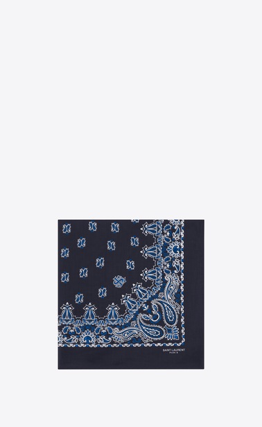 bandana square scarf in blue and white paisley printed coton